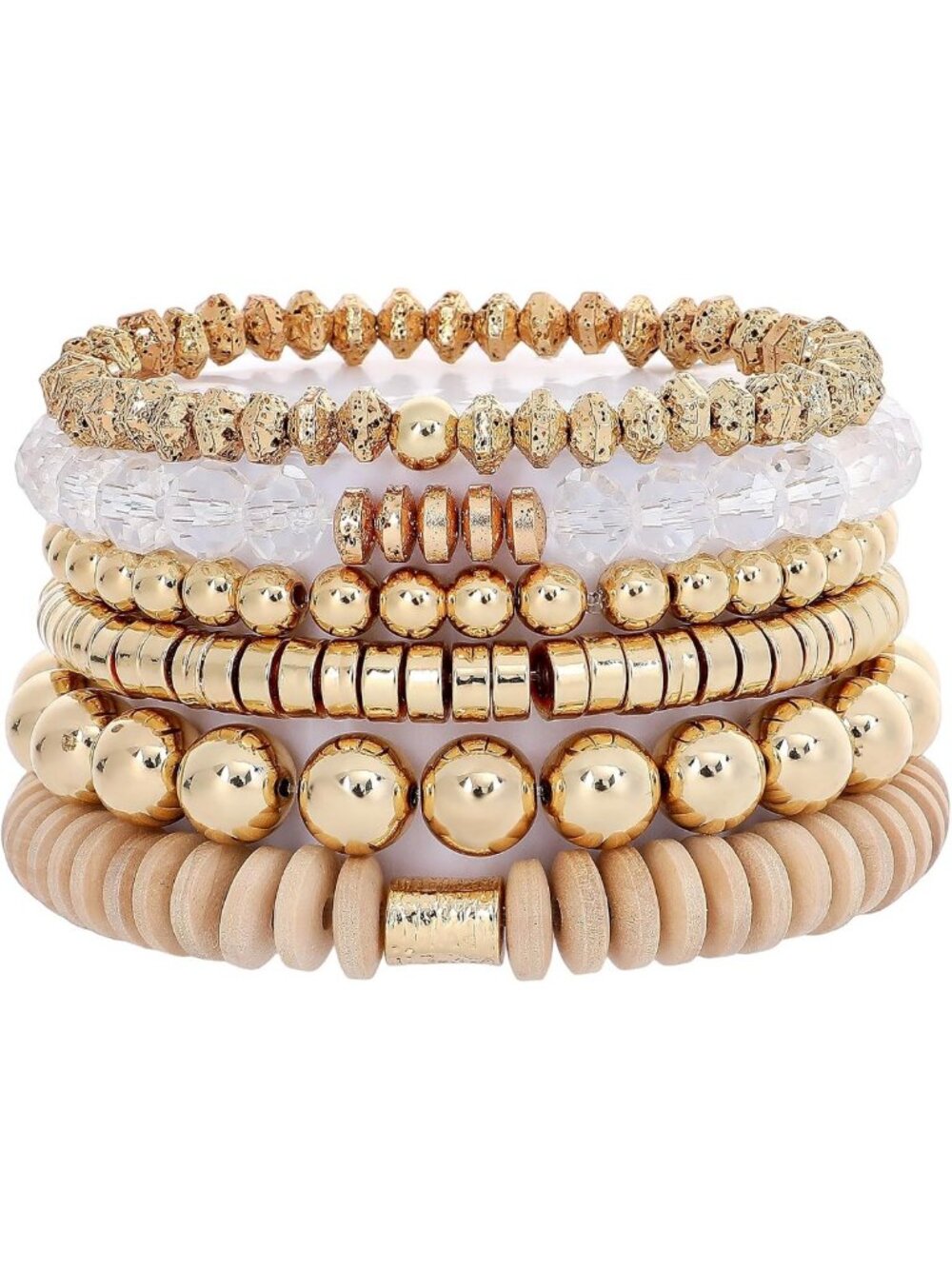 Chic Gold Plated Beaded Bangles Set - Colorful Stacking Bracelets for Women